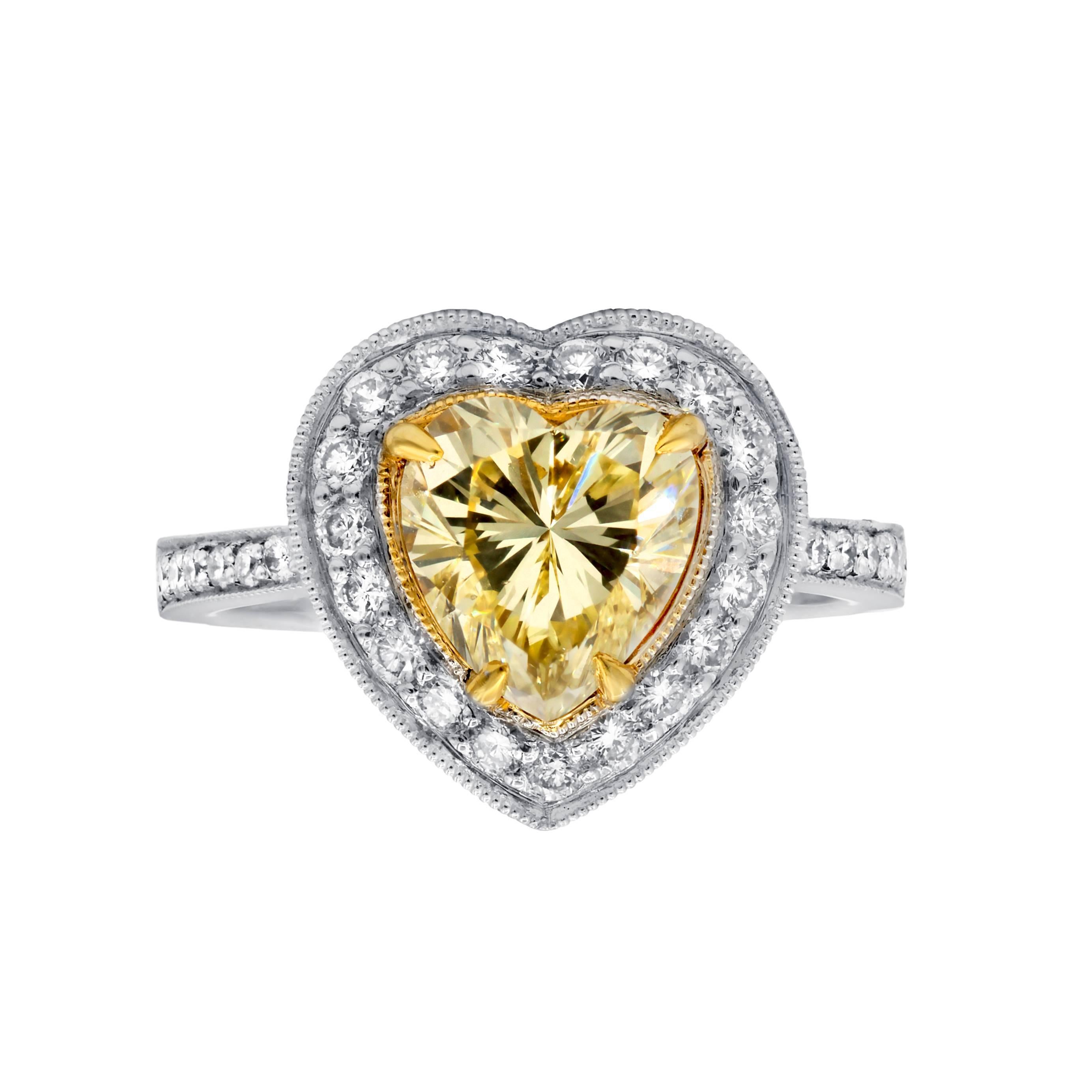 GIA Certified 2.00 Carat Fancy Yellow Engagement Ring For Sale