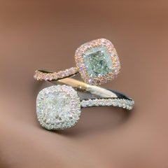 Bague mode bypass avec diamant vert certifié GIA de 2,00 carats