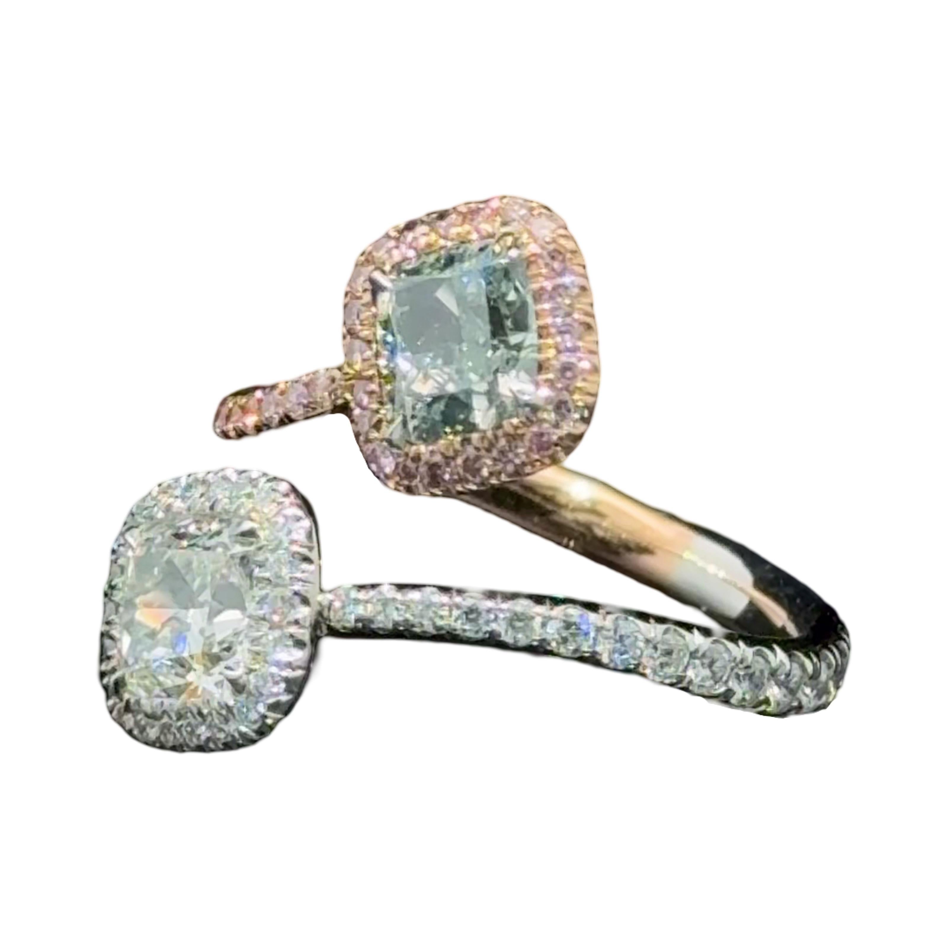 Bague mode bypass avec diamant vert certifié GIA de 2,00 carats Neuf - En vente à New York, NY