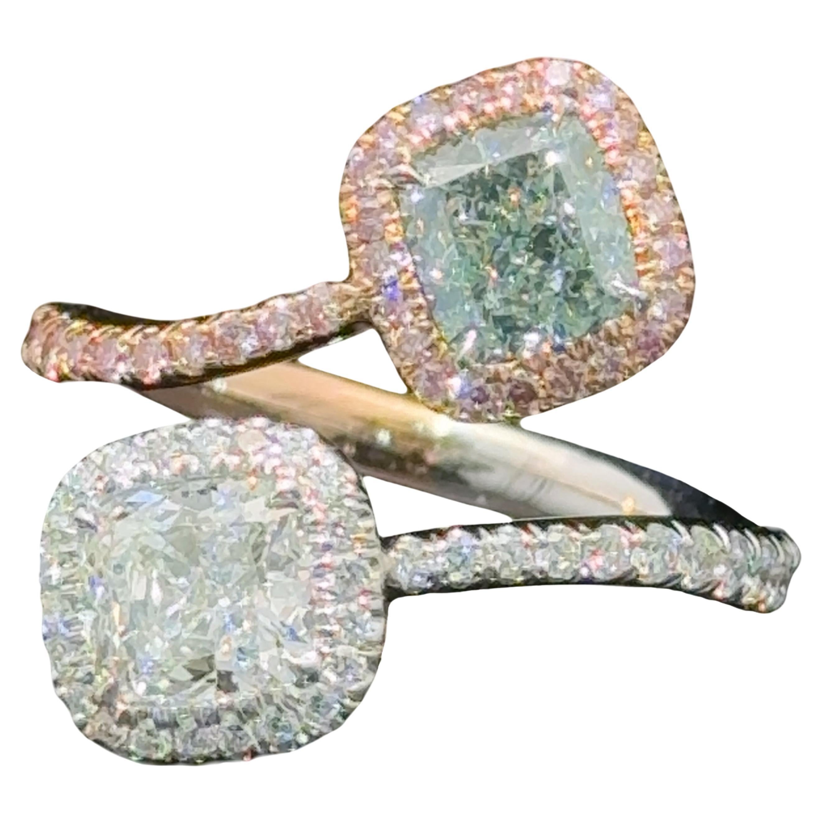 GIA Certified 2.00 Carat Green Diamond Bypass Fashion Ring