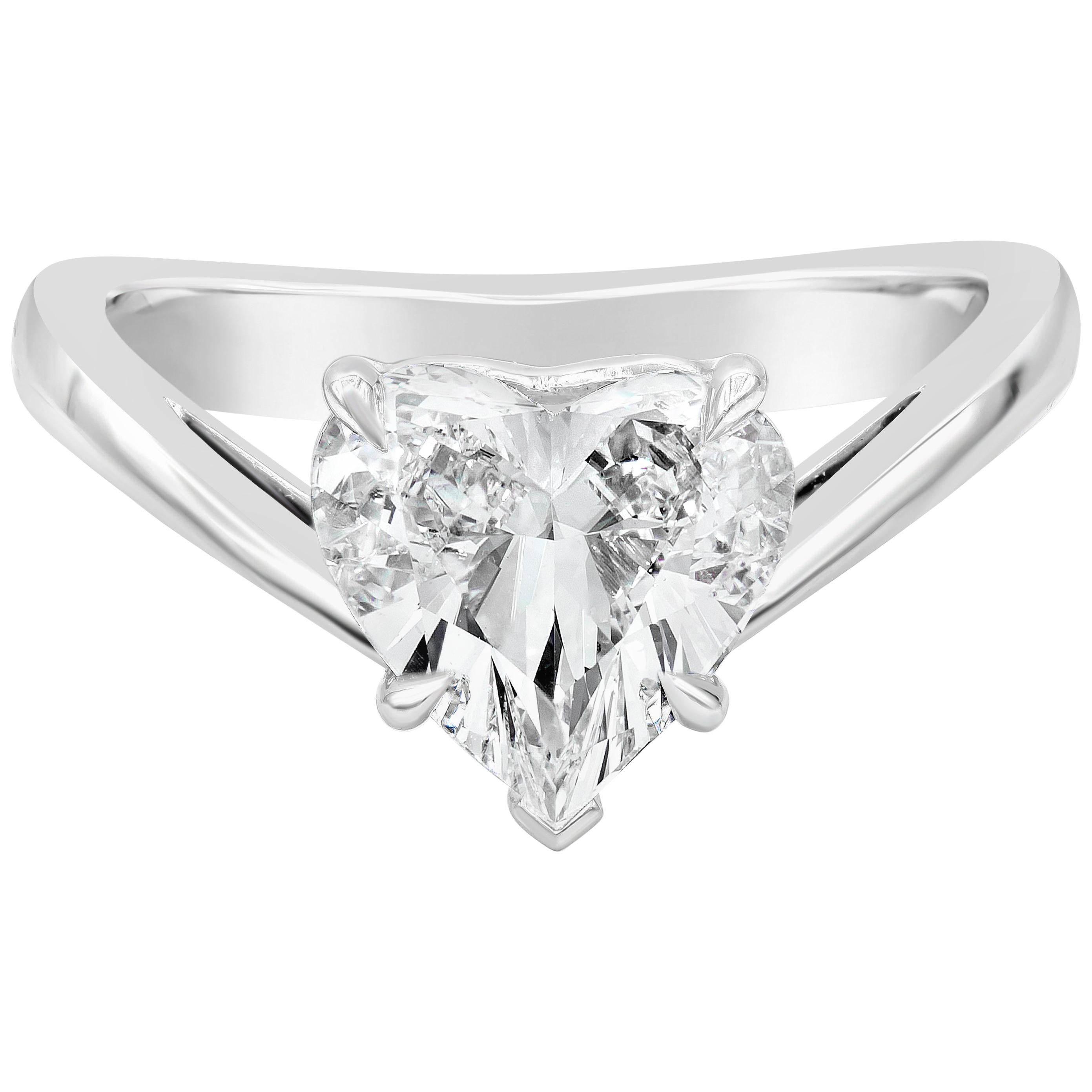 GIA Certified 2.00 Carats Total Heart Shape Diamond Solitaire Engagement Ring