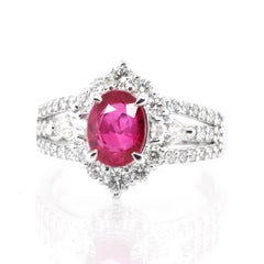 GIA Certified 2.00 Carat Natural Burmese Ruby and Diamond Ring Set in Platinum