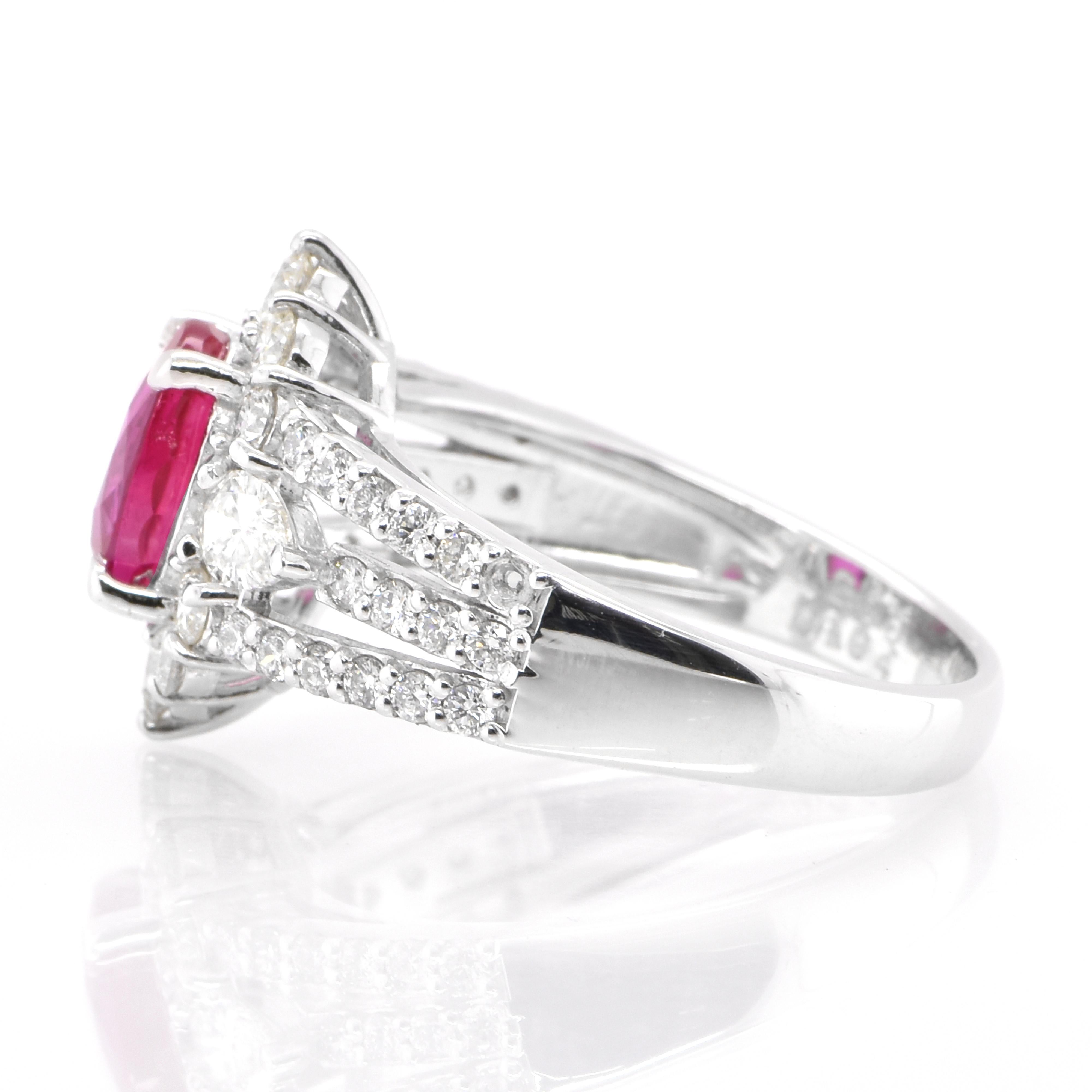 Modern GIA Certified 2.00 Carat Natural Burmese Ruby and Diamond Ring Set in Platinum For Sale