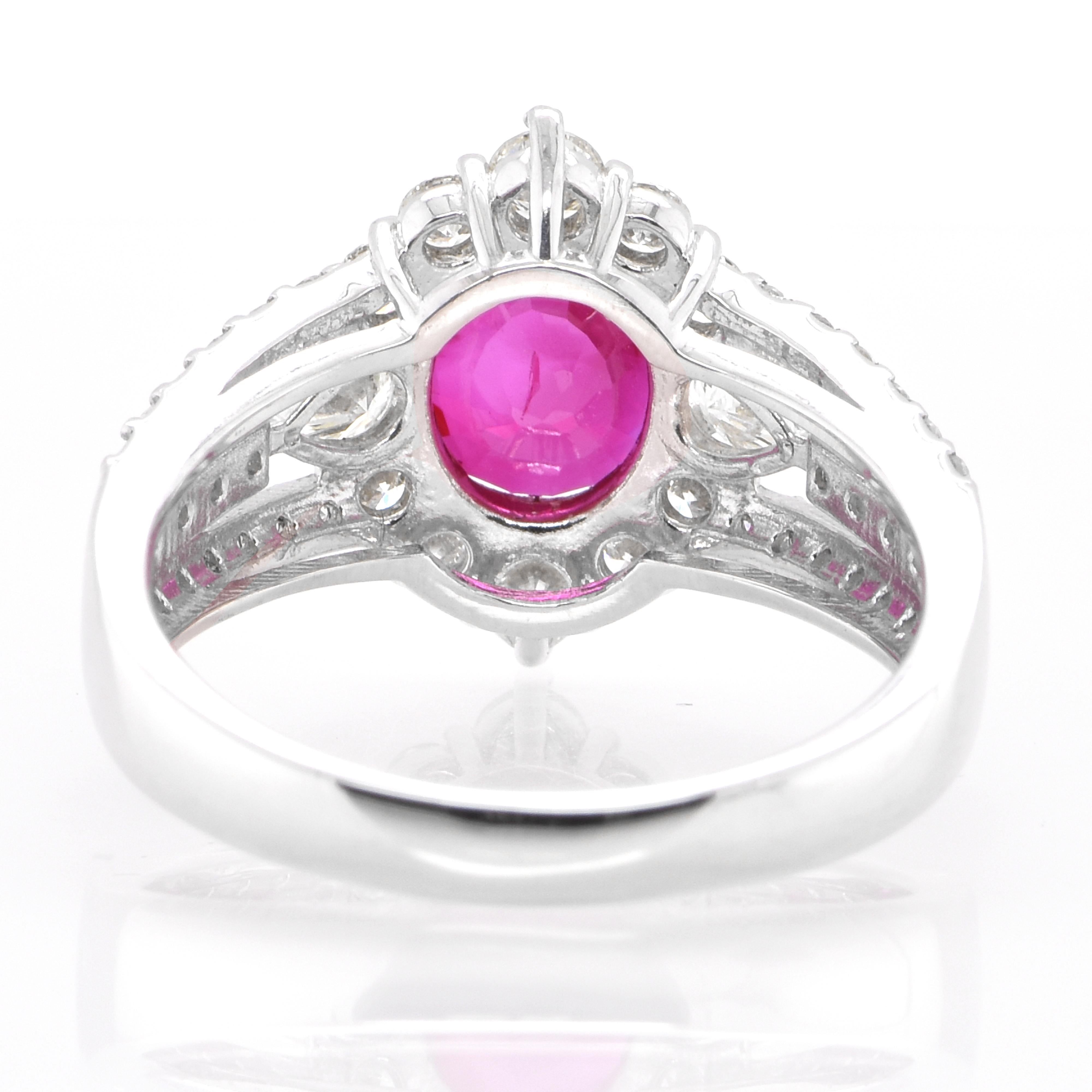 GIA Certified 2.00 Carat Natural Burmese Ruby and Diamond Ring Set in Platinum In New Condition For Sale In Tokyo, JP