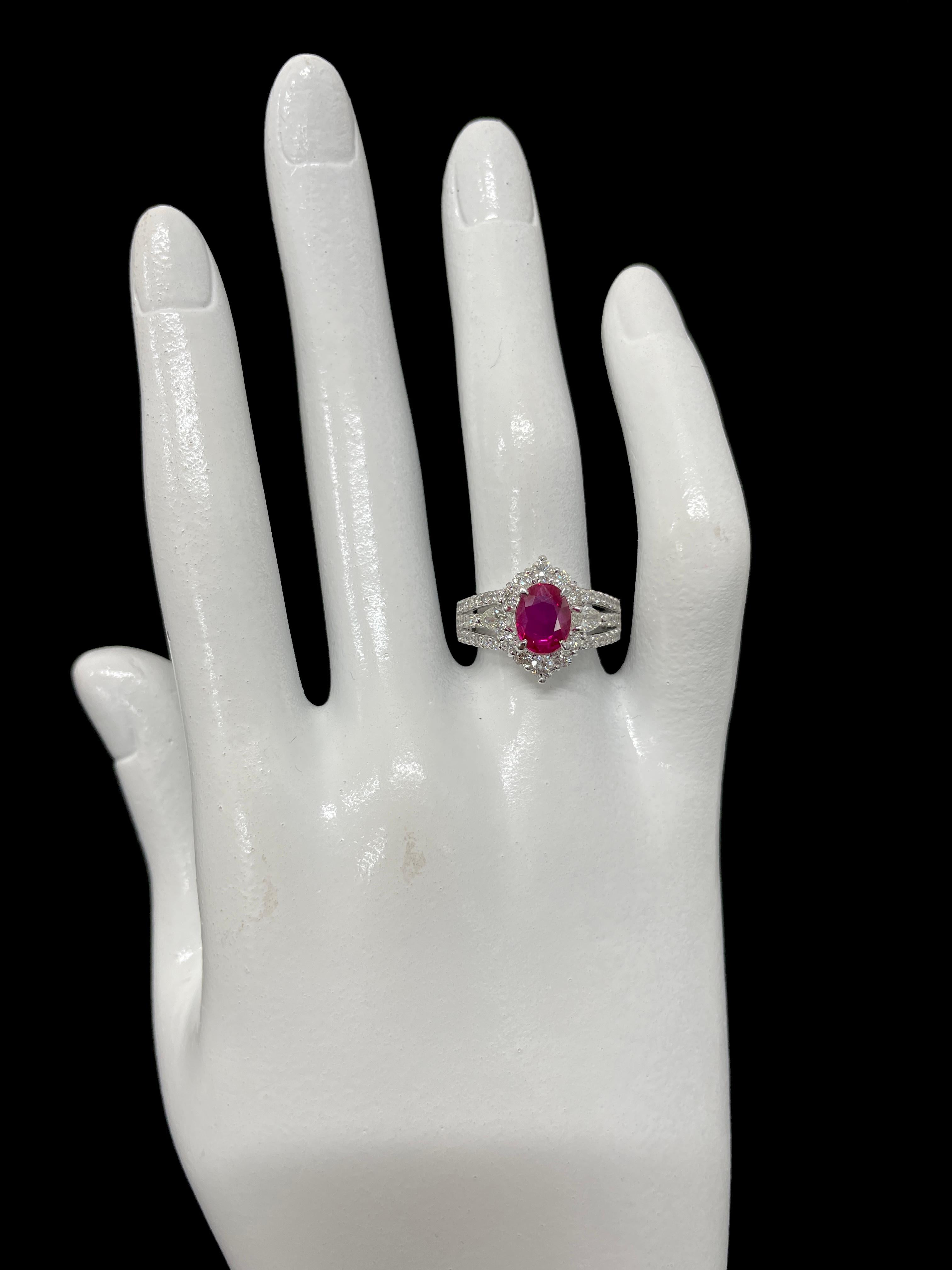 Women's GIA Certified 2.00 Carat Natural Burmese Ruby and Diamond Ring Set in Platinum For Sale