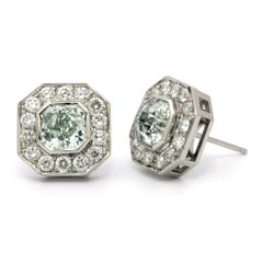 GIA Certified 2.00 Carat Natural Green Diamond Earrings
