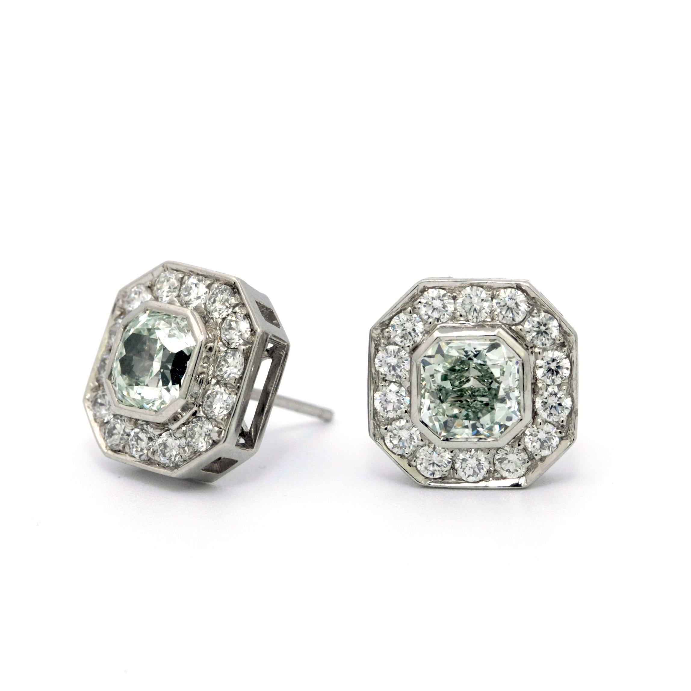 GIA Certified 2.00 Carat Natural Green Diamond Earrings In Excellent Condition For Sale In Los Angeles, CA