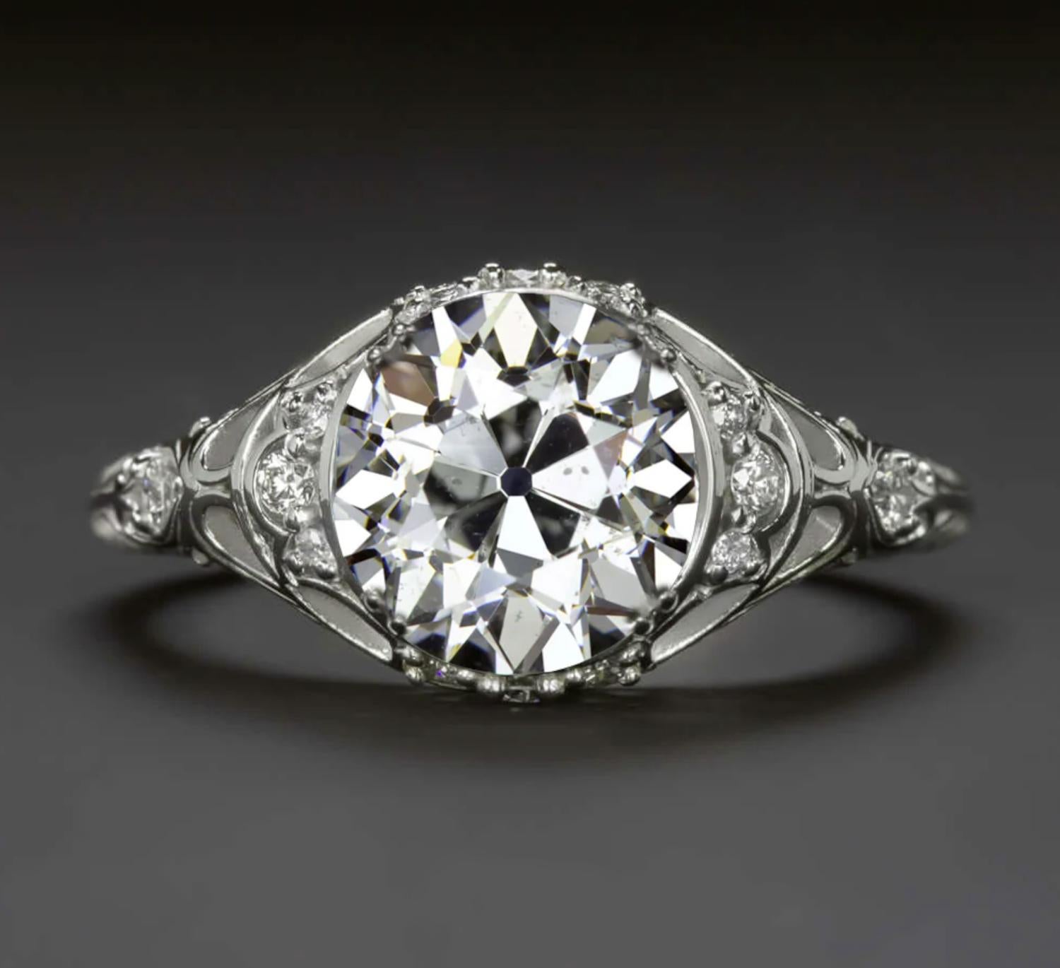 GIA Certified 2.00 Carat Old European Cut Diamond Engagement Ring In New Condition For Sale In Chicago, IL