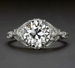 Anillo de compromiso de diamantes talla europea antigua de 2,00 quilates certificado por GIA