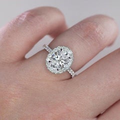 GIA Certified 2.00 Carat Oval Brilliant Cut Natural Diamond 18K White Gold Ring