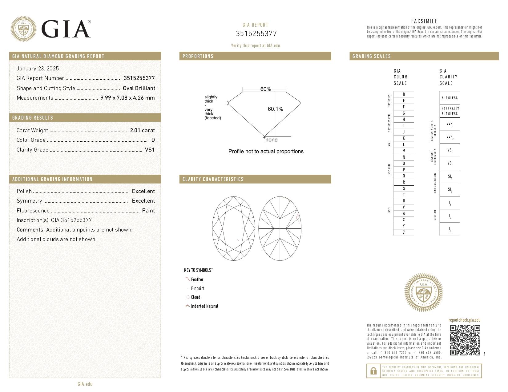 Women's or Men's GIA Certified 2.01 Carat Oval Cut Diamond D Color VVS2 Solitaire Ring For Sale