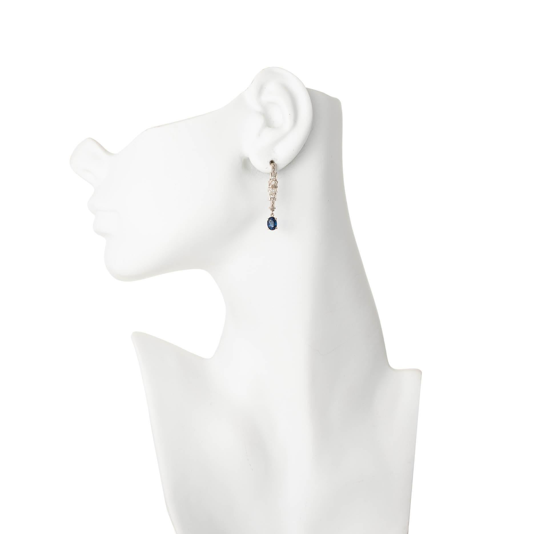 Oval Cut GIA Certified 2.00 Carat Oval Sapphire Diamond Gold Dangle Drop Earrings For Sale