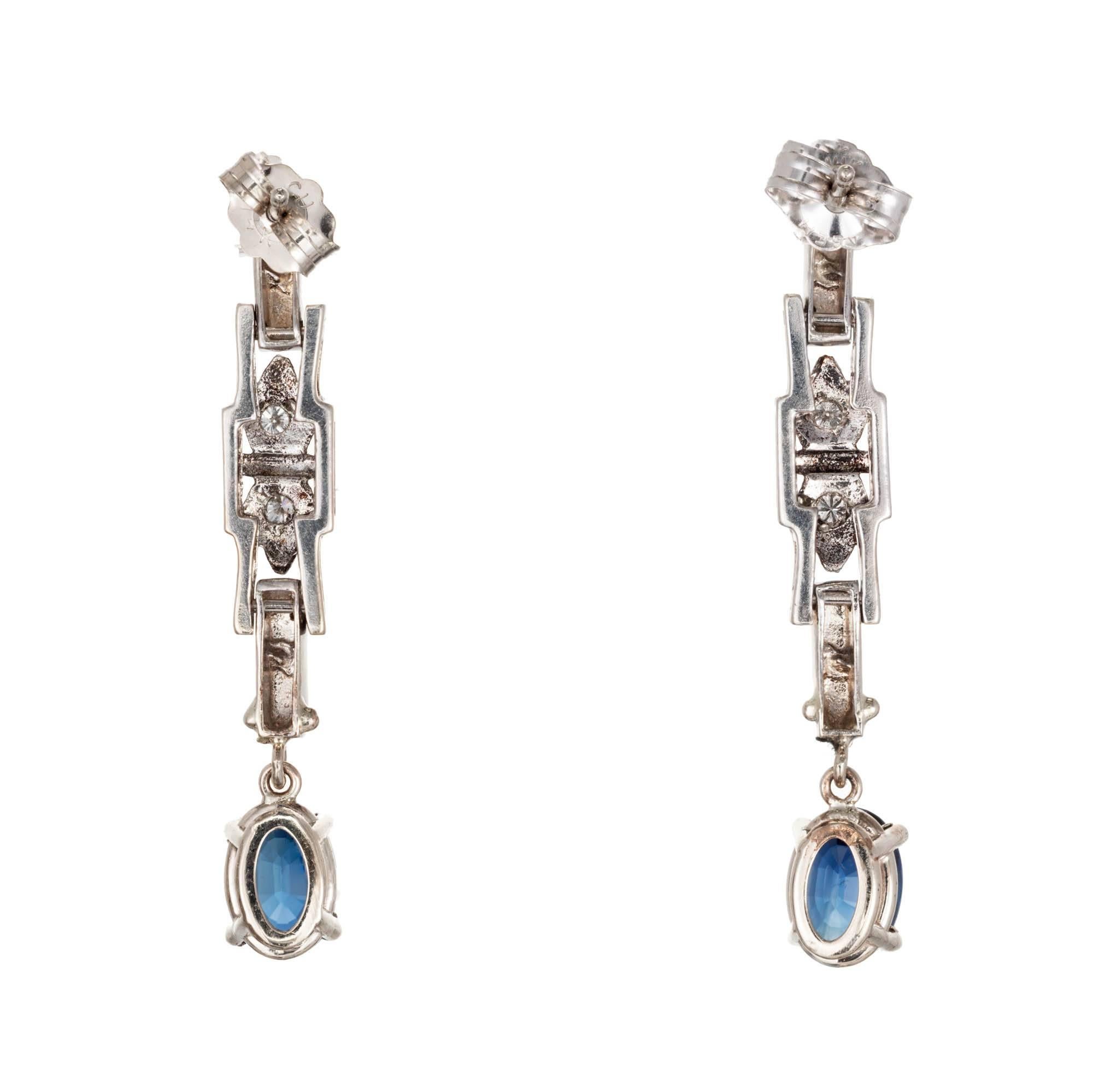 Women's GIA Certified 2.00 Carat Oval Sapphire Diamond Gold Dangle Drop Earrings For Sale
