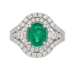 GIA Certified 2.00 Carat Oval Zambian Emerald Double Halo Diamond Ring in 18K Wh