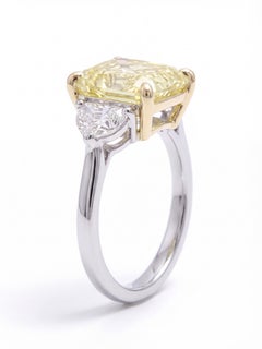 GIA Certified 2.00 Carat Radiant Cut Diamond Fancy Yellow Ring with Half Moon