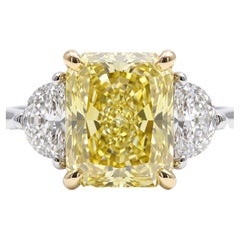 GIA Certified 2.00 Carat Radiant Cut Diamond Fancy Yellow Ring with Half Moon