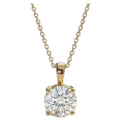 Collar de oro de 18 quilates con diamante redondo en forma brillante certificado por GIA de 2,00 quilates