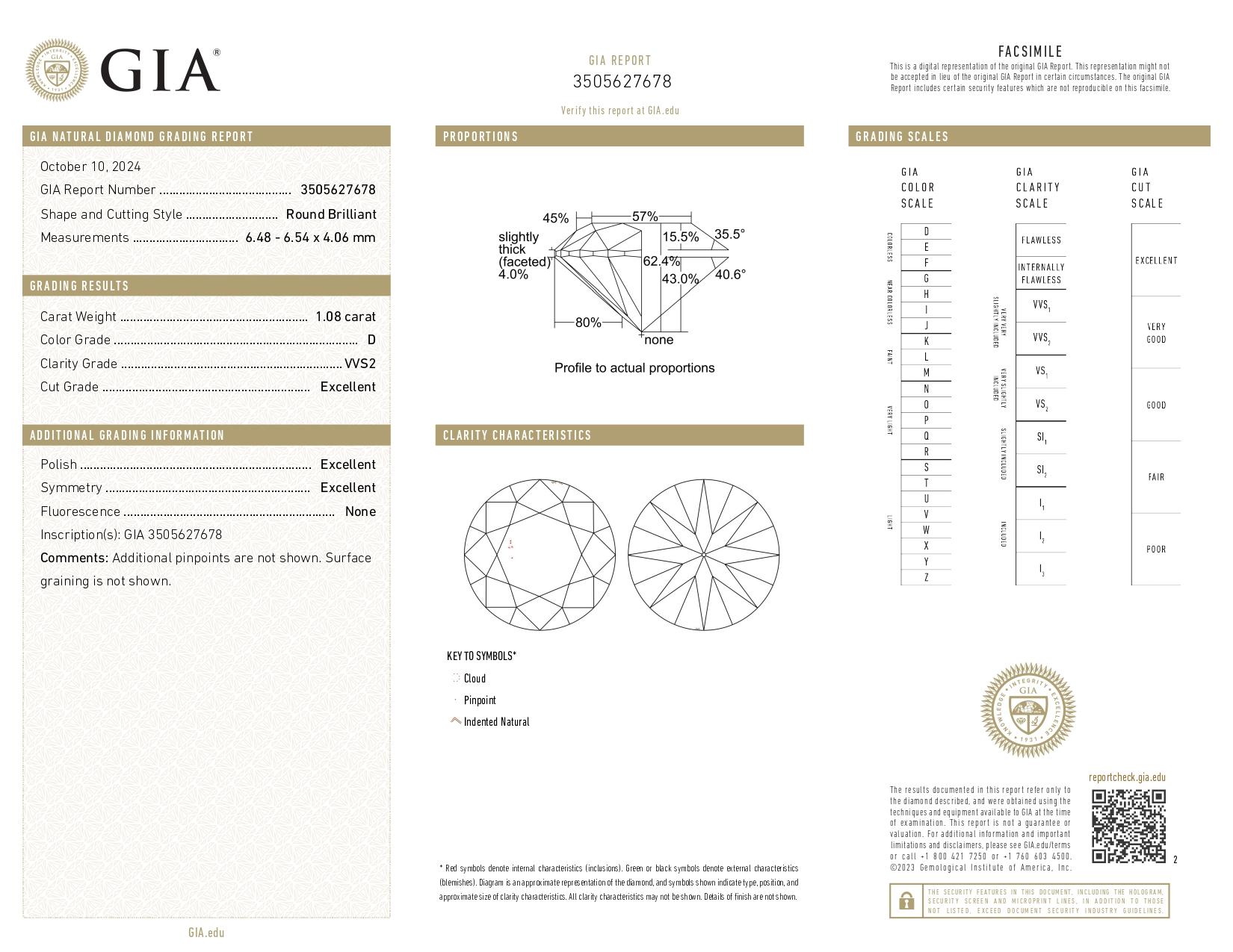 GIA Certified 2.15 Carat Round Cut Diamond D Color VVS2 Clarity Studs Earrings For Sale 1