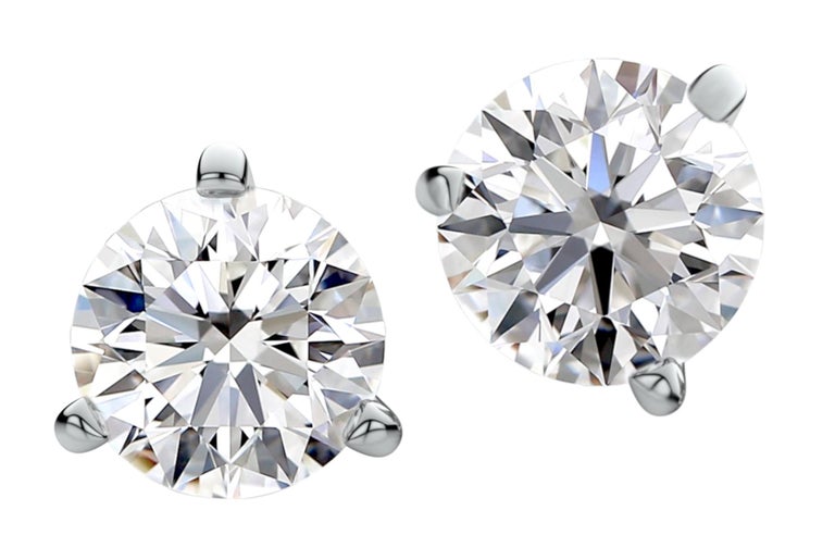GIA Certified 2.00 Carat Round Cut Diamond White Gold Studs Earrings