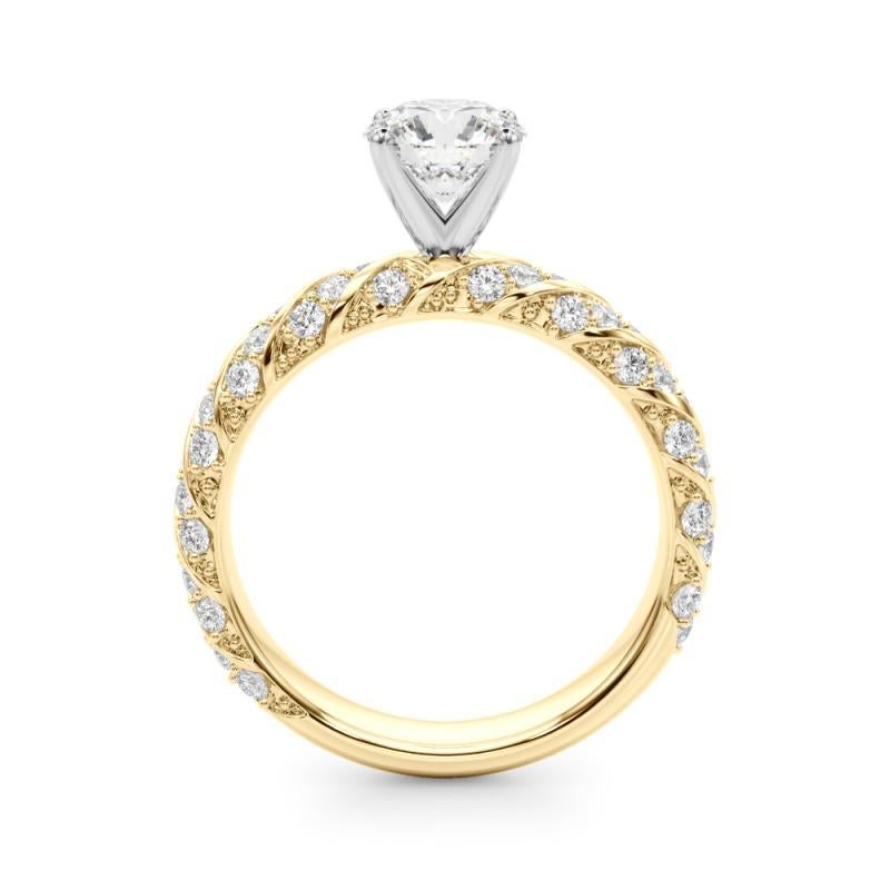 Taille ronde Bague à diamant certifié GIA de 2,00 carats, rond, avec tresse torsadée et pavé en vente
