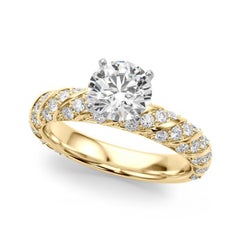 Bague à diamant certifié GIA de 2,00 carats, rond, avec tresse torsadée et pavé