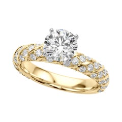 Bague à diamant certifié GIA de 2,00 carats, rond, avec tresse torsadée et pavé