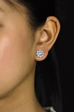 GIA Certified 2.00 Carat Total Round Brilliant Diamond Cluster Stud Earrings