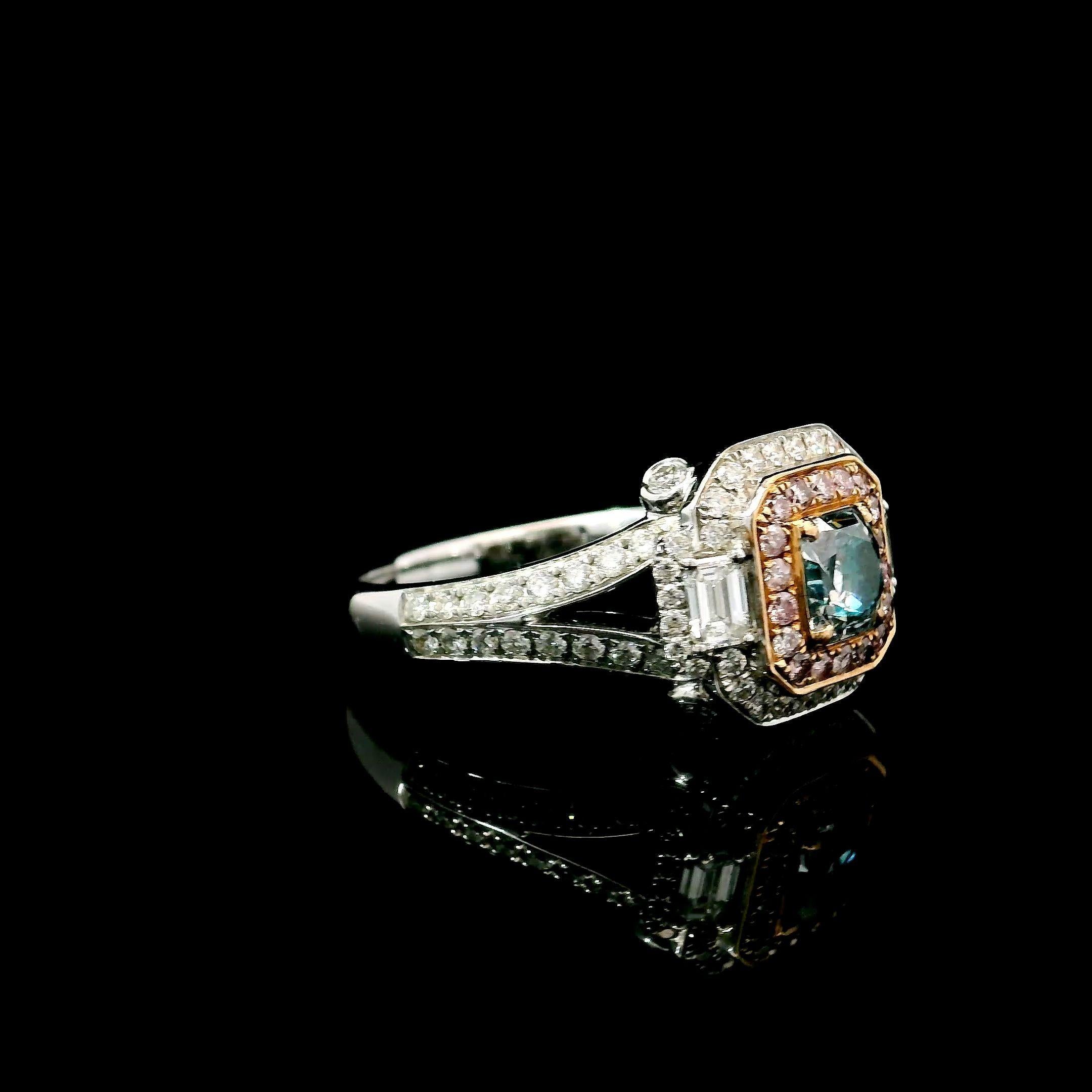 Radiant Cut GIA Certified 2.00 Carat Very Light Green SI1 Clarity Diamond Ring For Sale