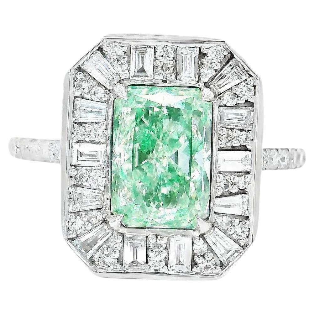 GIA Certified 2.00 Carat Very Light Green SI1 Clarity Diamond Ring