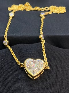 GIA Certified 2.00 Carats D Flawless Heart Diamond Station Necklace in 18K Gold