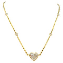 GIA Certified 2.00 Carats D Flawless Heart Diamond Station Necklace in 18K Gold