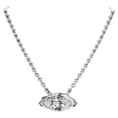 GIA Certified 2.00 Carats D VVS1 Marquise Diamond East-West Necklace In 18K Gold