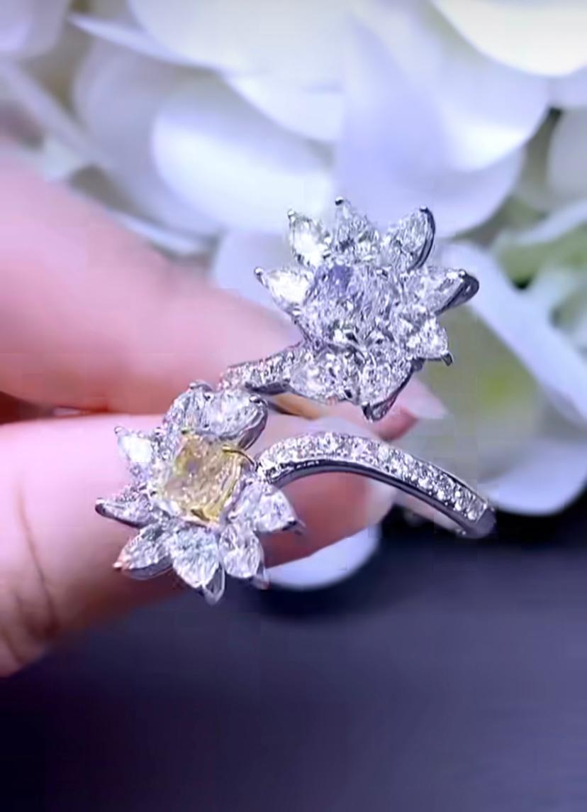 GIA Certified 2.00 Carats Diamonds  3.29 Carats Diamonds 18K Gold Flowers Ring  For Sale 4