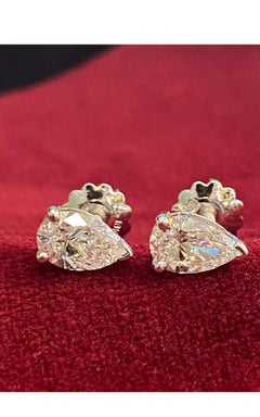 GIA Certified 2.00 Carats F/VS1 Pear Shape Diamonds 18k Gold Earrings