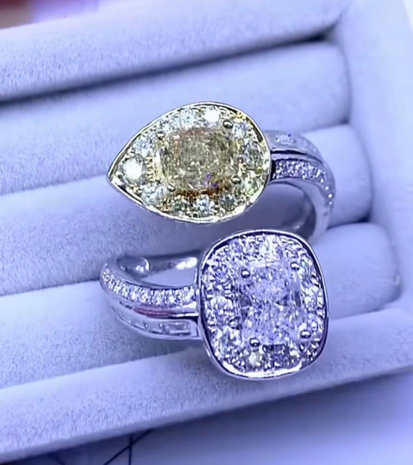 GIA Certified 2.00 Carats Fancy & White Diamonds 18k Gold Ring For Sale 2