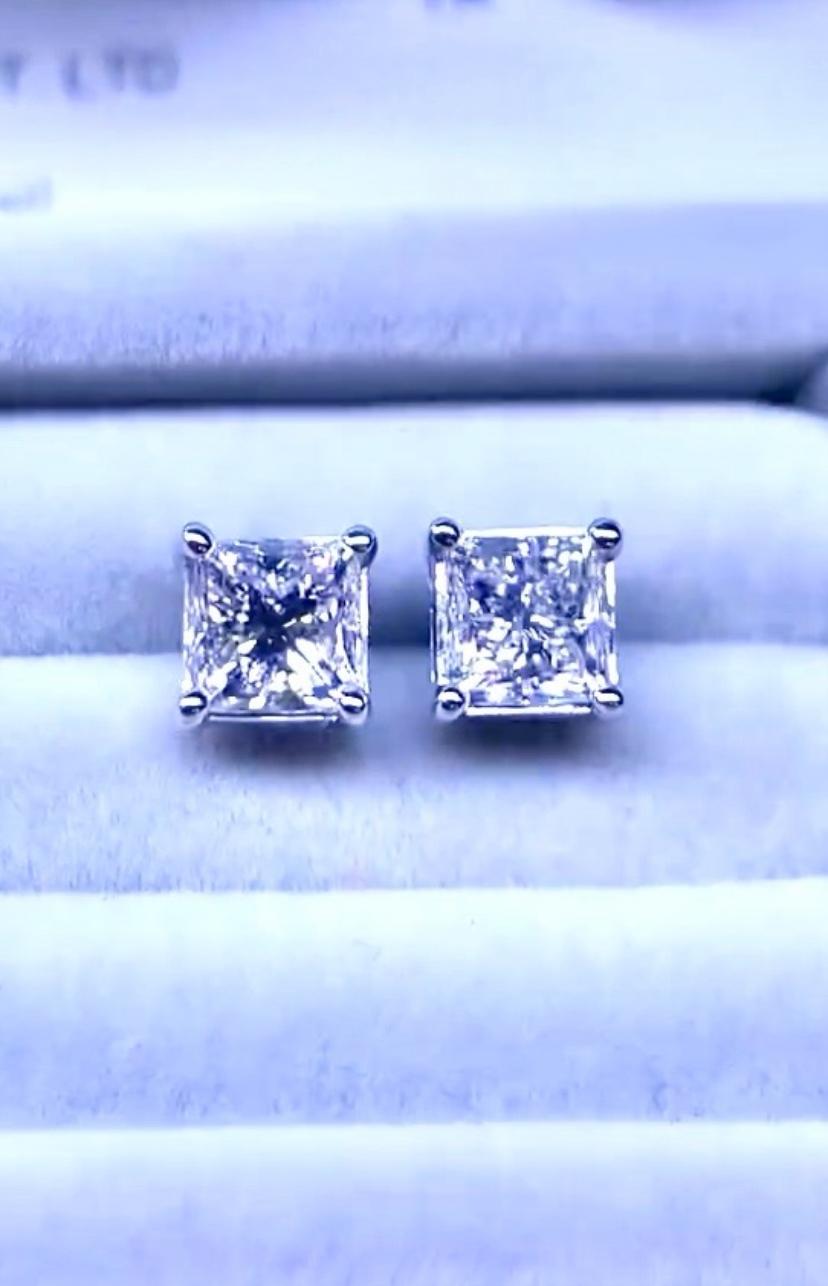 Square Cut GIA Certified 2.00 Carats Natural Diamonds  18K Gold Earrings  For Sale