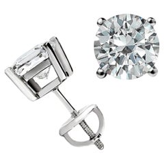 GIA Certified 2.00 Ct D Flawless Round Brilliant Diamonds Stud Earrings 18K Gold