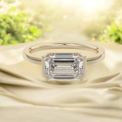 GIA Certified 2.00 Ct D/VVS1 Emerald Diamond East-West Half Bezel Ring 18K Gold