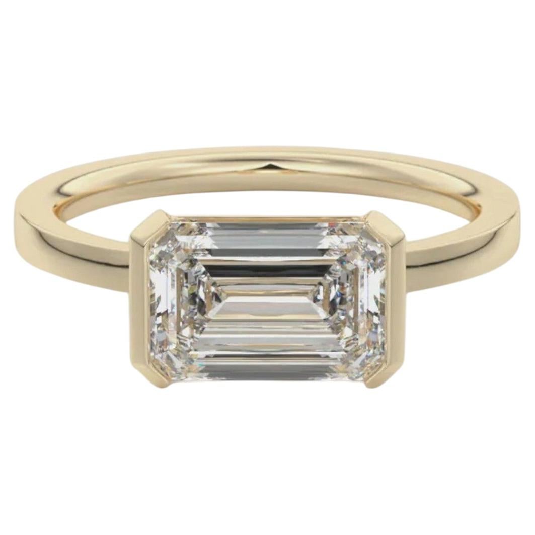 GIA Certified 2.00 Ct D/VVS1 Emerald Diamond East-West Half Bezel Ring 18K Gold