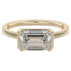 GIA Certified 2.00 Ct D/VVS1 Emerald Diamond East-West Half Bezel Ring 18K Gold
