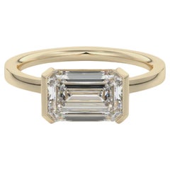 GIA Certified 2.00 Ct D/VVS1 Emerald Diamond East-West Half Bezel Ring 18K Gold