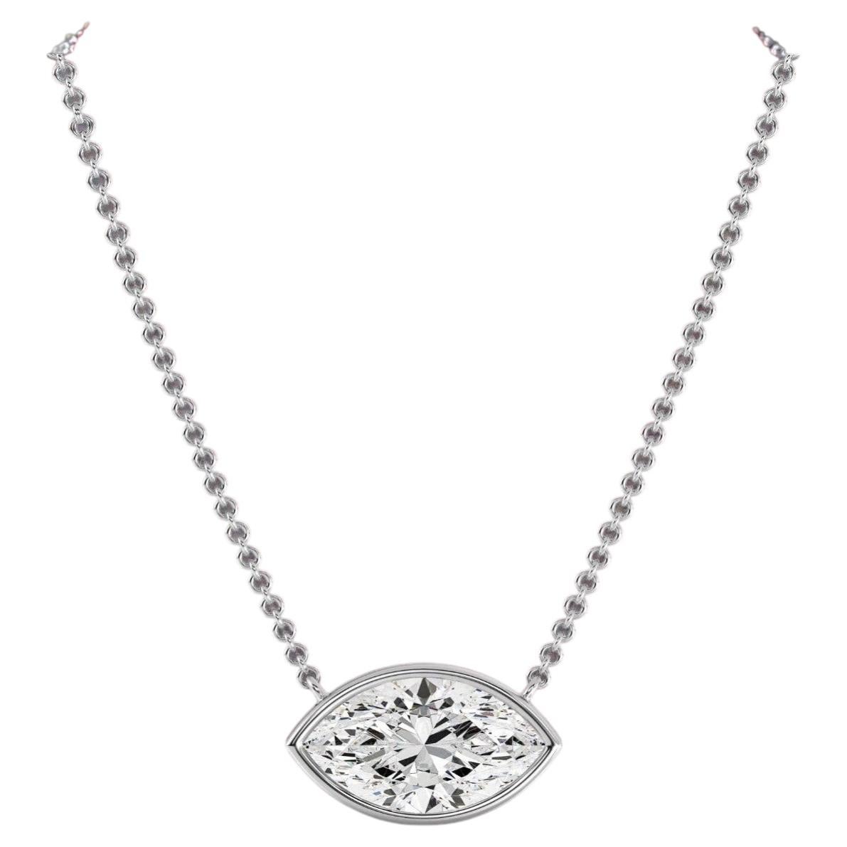 GIA Certified 2.00 Ct D VVS1 Marquise Diamond East-West Bezel Collana in oro 18K