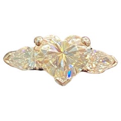 GIA Certified 2.00 Ct E VVS1 Heart Shape Diamond Three Stone Ring 18K White Gold