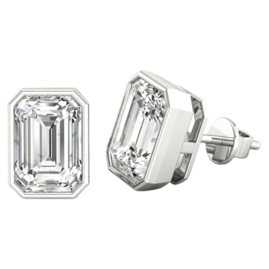 GIA Certified 2.00 Ct F/VS1 Emerald Diamonds Bezel Stud Earrings 18K White Gold
