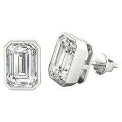 GIA Certified 2.00 Ct F/VS1 Emerald Diamonds Bezel Stud Earrings 18K White Gold