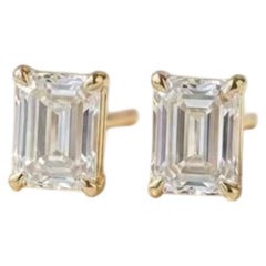 GIA Certified 2.00 Ct F/VS1 Emeralds Shape Diamonds 18K Gold Earrings