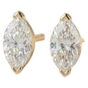 GIA Certified 2.00 Ct F/VS1 Marquise Shape Diamonds 14K Gold Earrings