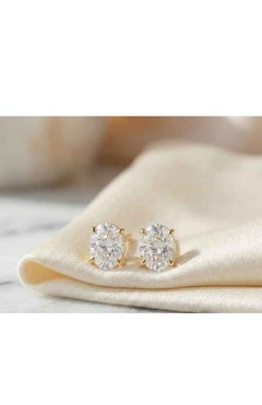 GIA Certified 2.00 Ct F/VS1 Oval Shape Diamonds 18K Gold Earrings