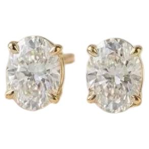 GIA Certified 2.00 Ct F/VS1 Oval Shape Diamonds 18K Gold Earrings