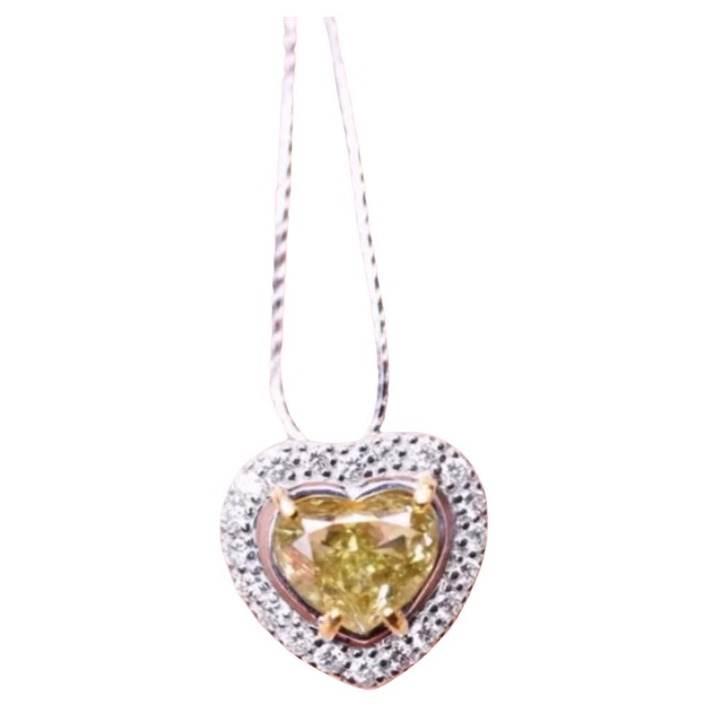 GIA Certified 2.00 Ct Fancy Brownish Greenish Yellow Diamond Pendentif en or 18k